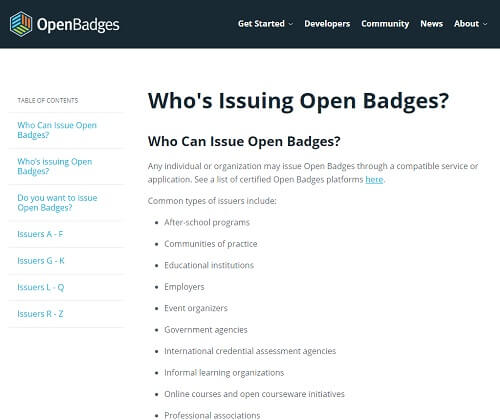 オープン・バッジズの参加している教育機関リストへのリンク画像です